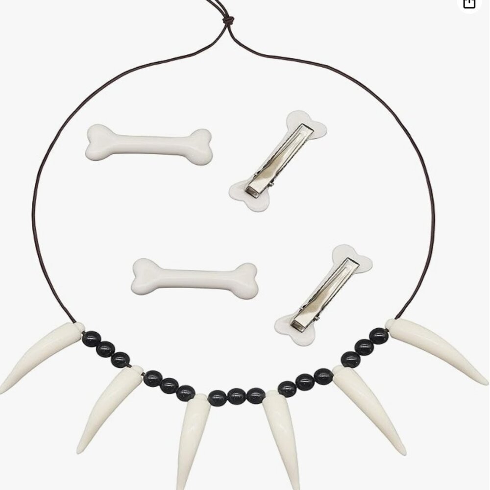Pandecor Halloween Costume Set,Bone Necklace and 4 Pieces Bone Hair Clips